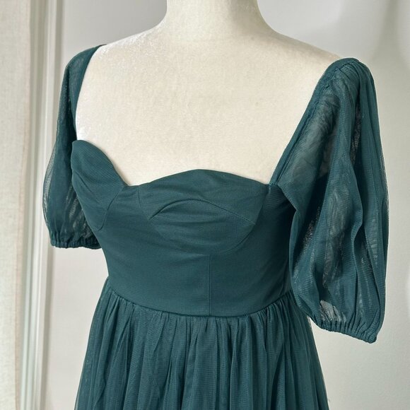 Anaya With Love Emerald Green Tulle Maxi Dress Size 2 Puff Sleeve Formal Gown - Picture 3 of 16